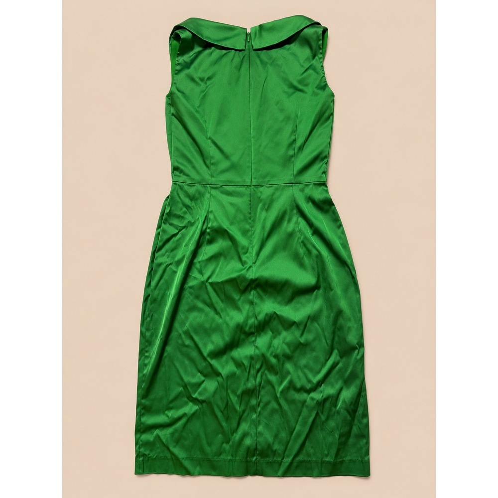 Donna Ricco Emerald Green Cowl Neck Satin Sheath Midi Dress Size 10 - Picture 2 of 10